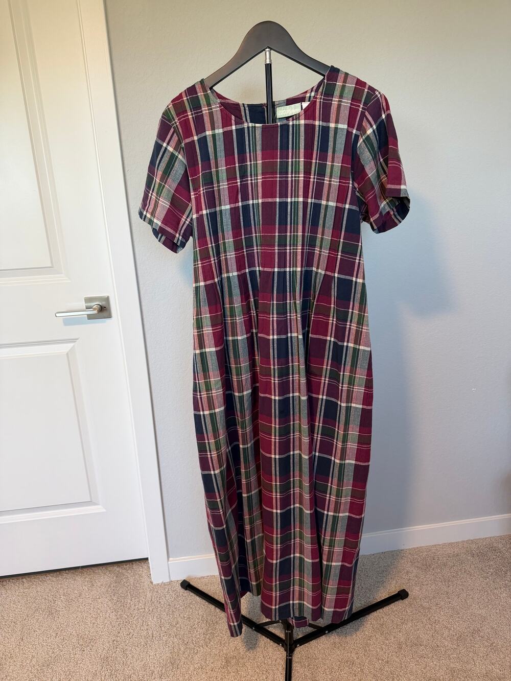 220 Hickory Vintage Plaid Cotton Maxi Dress Cottagecore Prairie 90s Fall